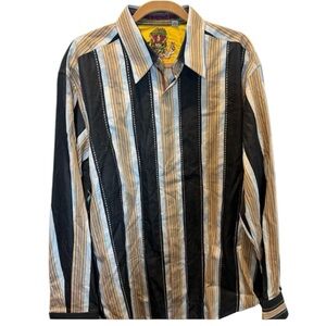 Robert Graham Striped Shirt with Contrasting Cuffs Suze XL Peace Hippie